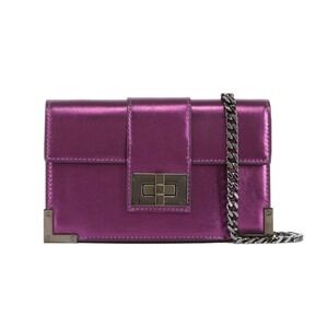 The Kooples Emily Leather Clutch Wallet Purple Metallic Chain Strap